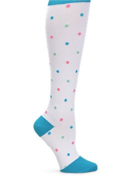White Multi Dot Nurse Mates Compression Socks Wide Calf